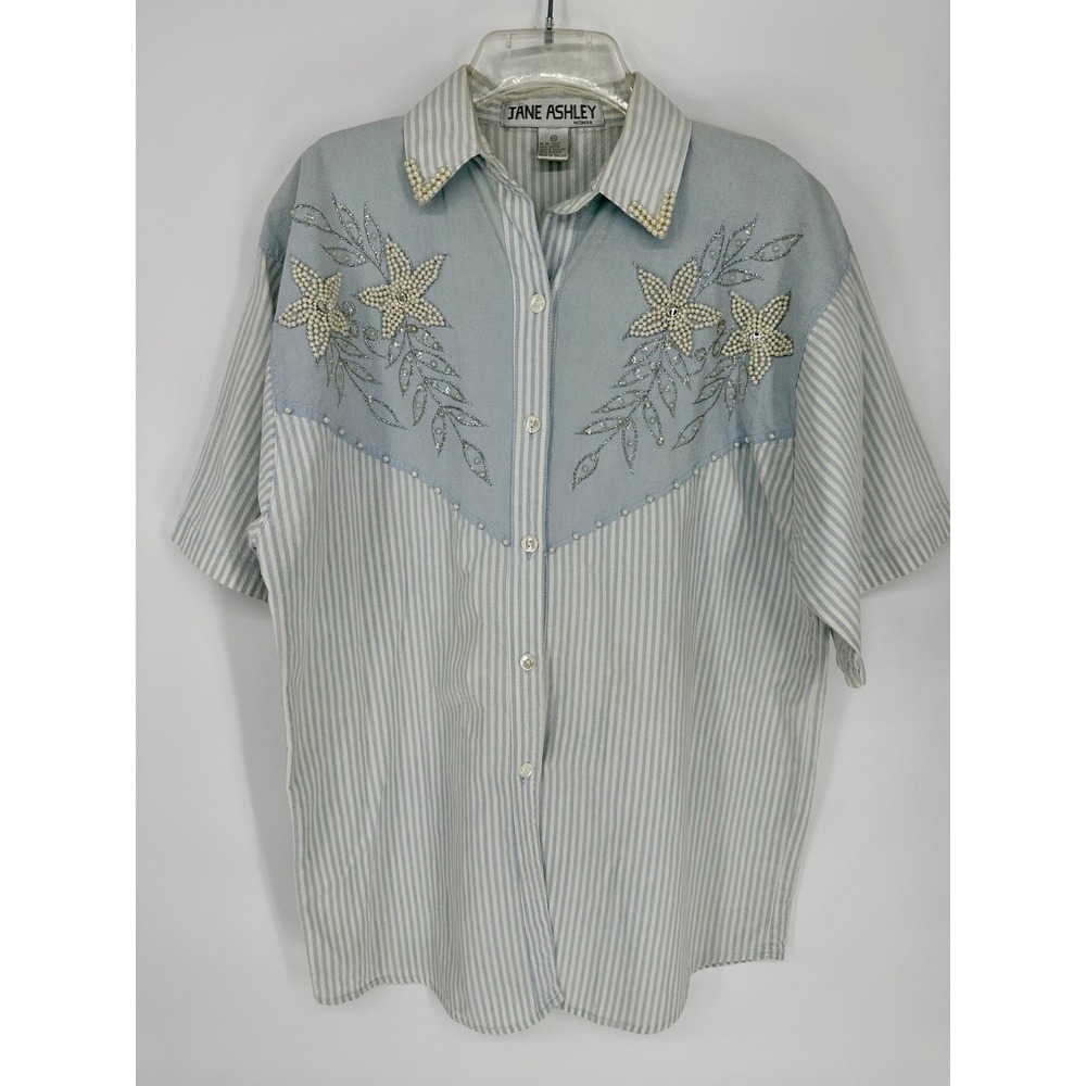 Vintage Jane Ashley Beaded Western Boho Button Up Blouse Womens Large Cowgirl 1X